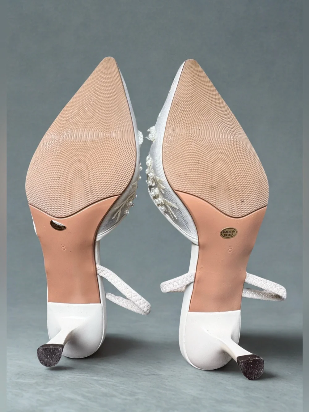 Embroidered Pearl Bridal Kitten Heel Ivory Size 8